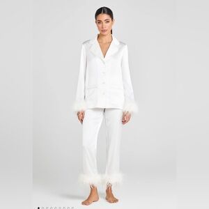 NADINE MERABI White Feather Trim Pajama Set